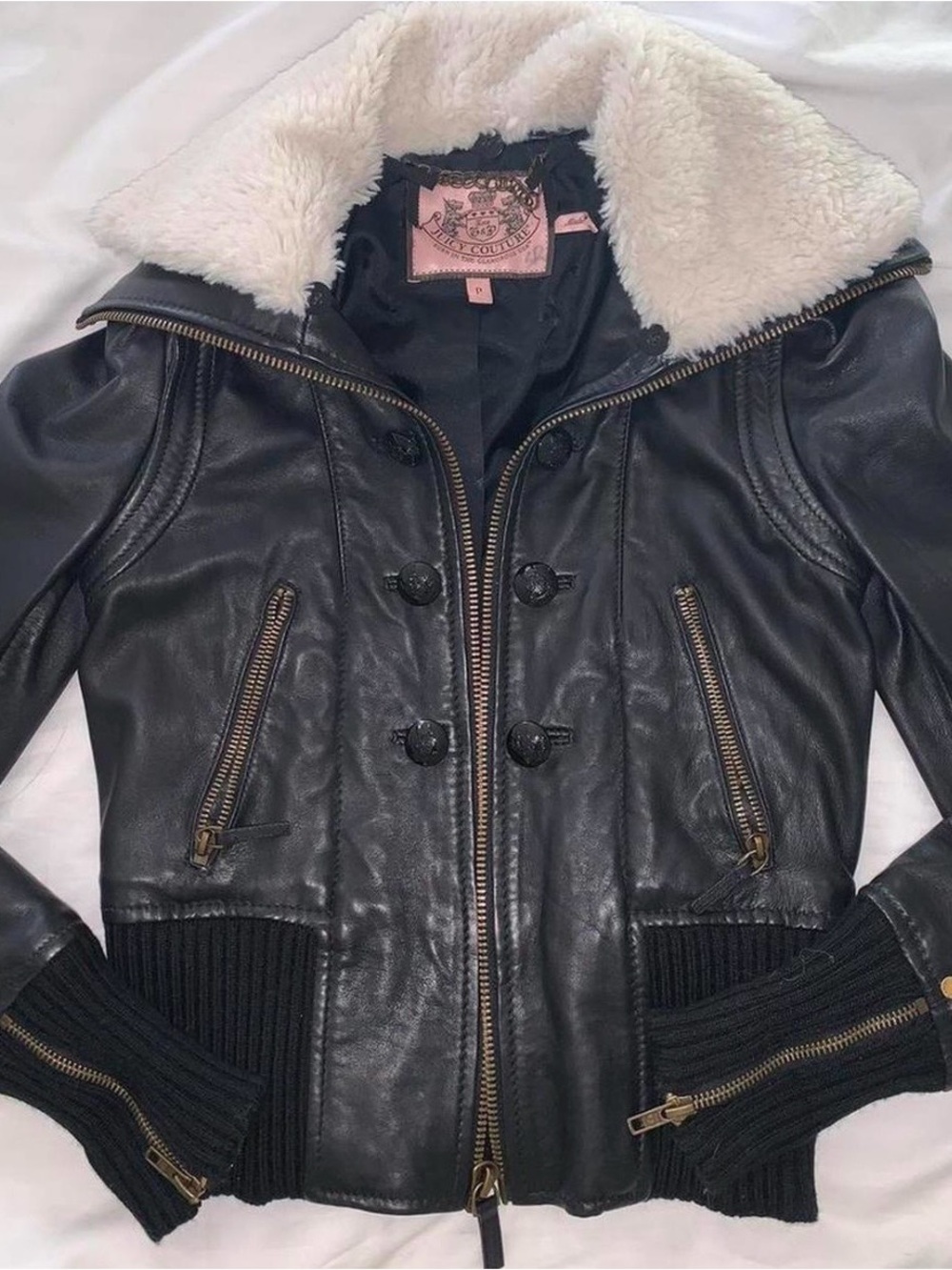 Juicy Couture leather jacket with shearling collar